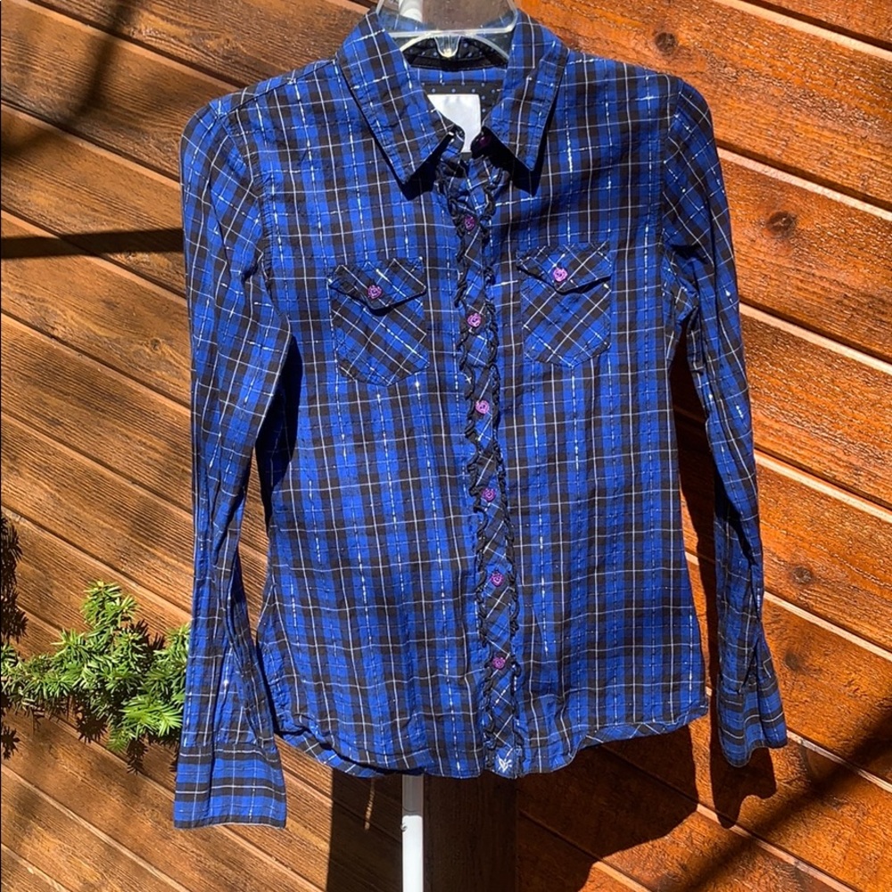 Justice blue plaid shirt